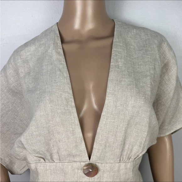 NEW REFORMATION BEIGE LINEN MINI DRESS - Picture 3 of 8
